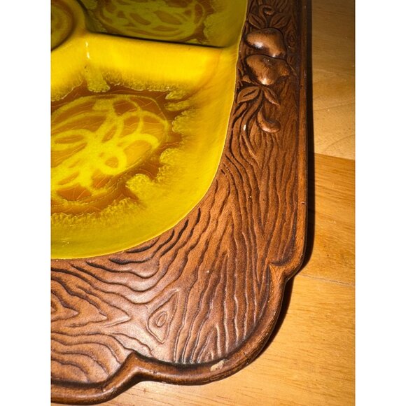 Vintage Treasure Craft Ceramic Divided Serving Tray Platter Yellow Drip Glaze - Picture 4 of 9
